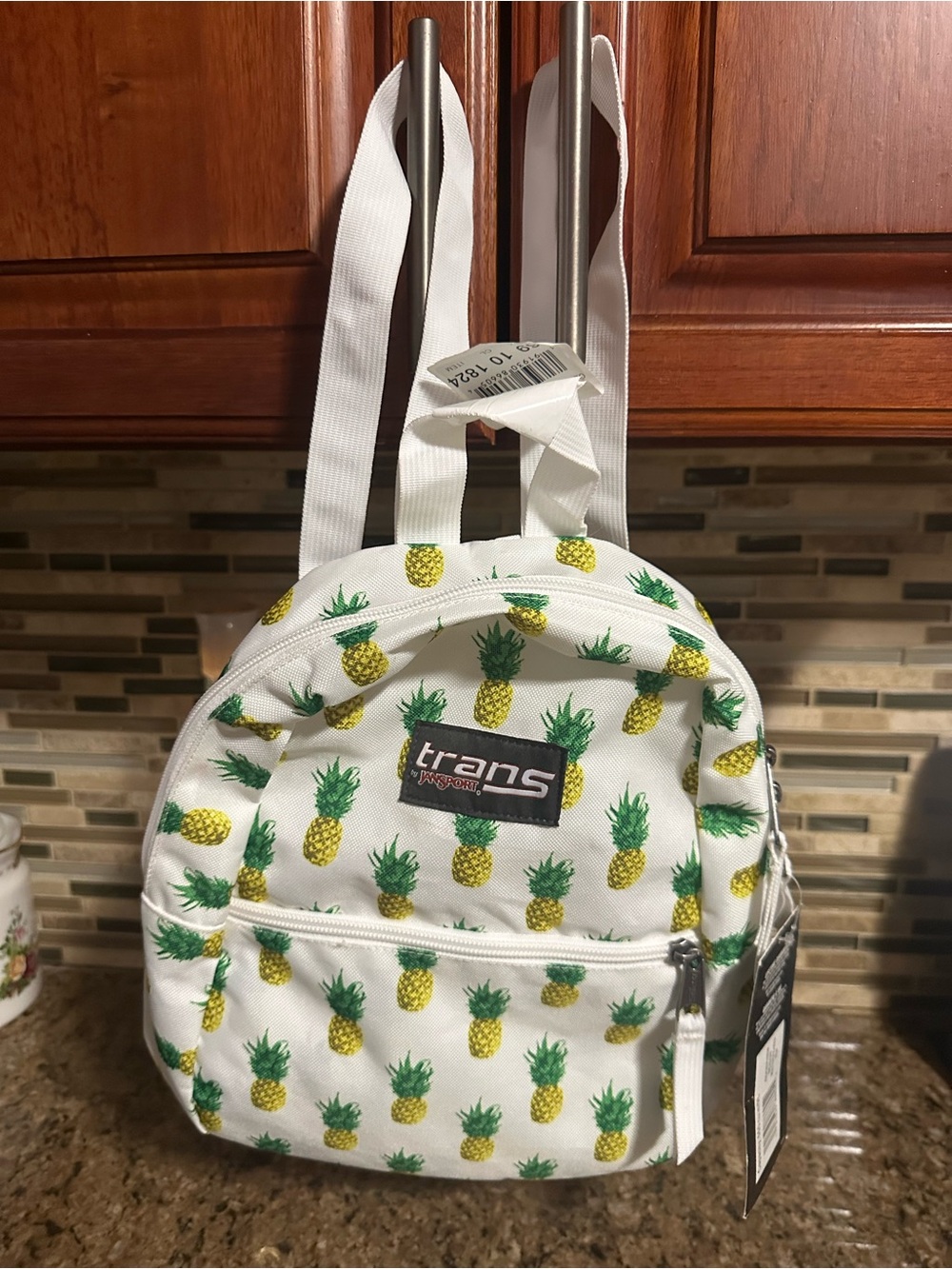 Jansport White Mini Backpack with Yellow & Green Pineapple Print